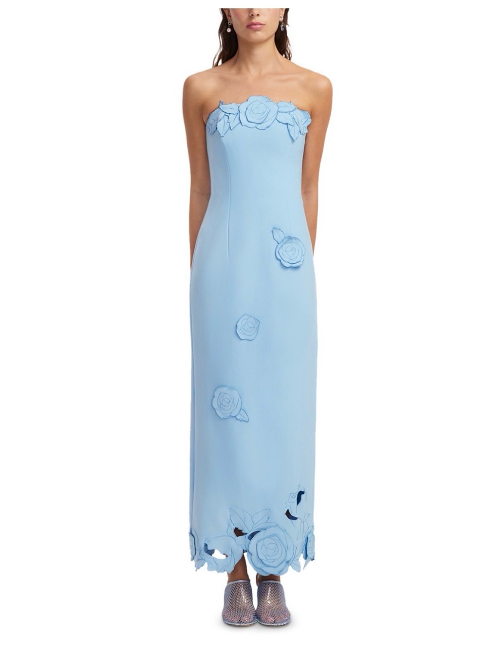 NWT LEO LIN Rayna Appliqué Bustier Maxi Dress Blue Size 6